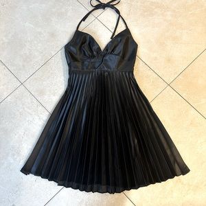 Womens black satin halter pleated cupcake dress size 5